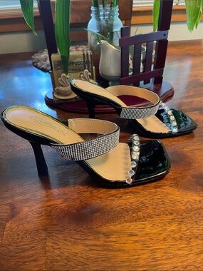 CATHY DIN Tyree Heeled Open Toe Women’s 8.5 Black Silver